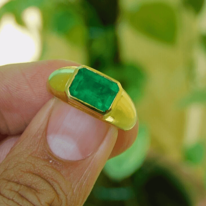 4-35.png Emerald Cut Natural Green Emerald Wedding Solitaire Men's Ring - Image 1