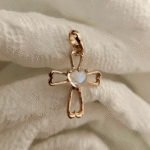 Cabochon Rainbow Moonstone Cross Pendant - Image 6