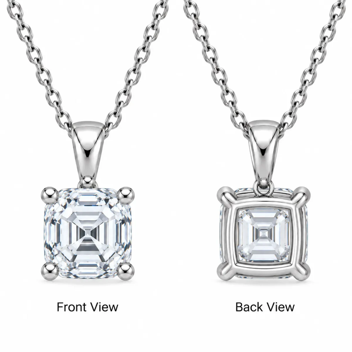 925 Sterling Silver Asscher Cut Solitaire Moissanite Pendant for Women - Image 3