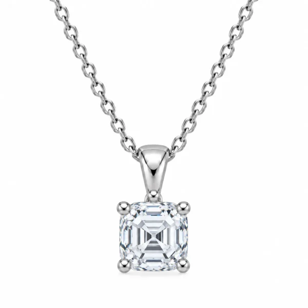 925 Sterling Silver Asscher Cut Solitaire Moissanite Pendant for Women with Four-Prong Setting