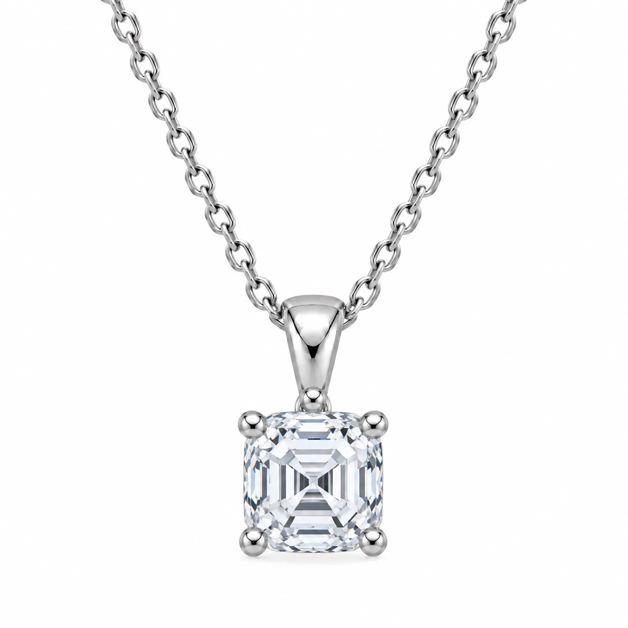 925 Sterling Silver Asscher Cut Solitaire Moissanite Pendant (4) 925 Sterling Silver Asscher Cut Solitaire Moissanite Pendant for Women with Four-Prong Setting