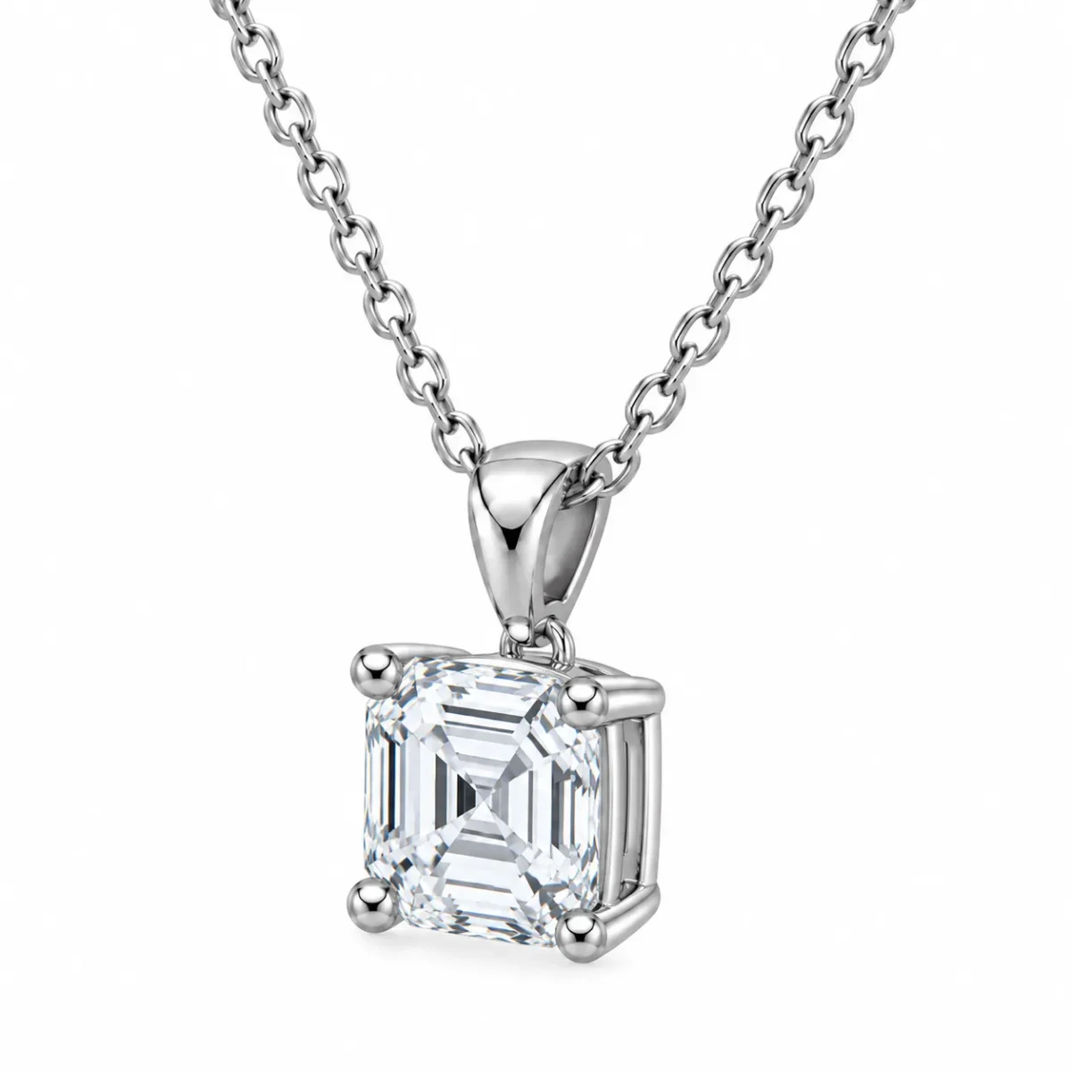 925 Sterling Silver Asscher Cut Solitaire Moissanite Pendant for Women - Image 2