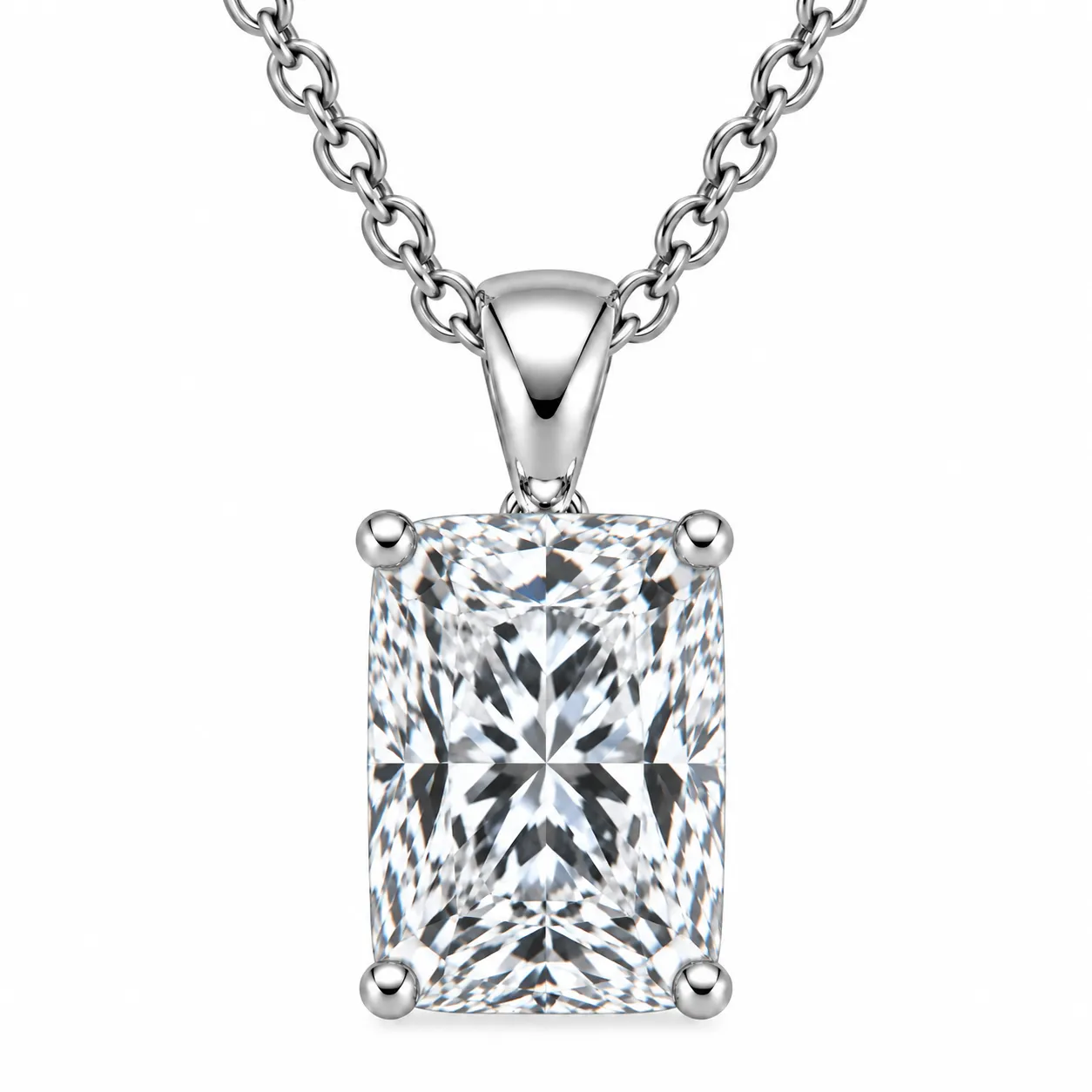 925 Sterling Silver Cushion Cut Solitaire Moissanite Pendant (7) 925 Sterling Silver Cushion Cut Solitaire Moissanite Pendant for Women with Four-Prong Setting