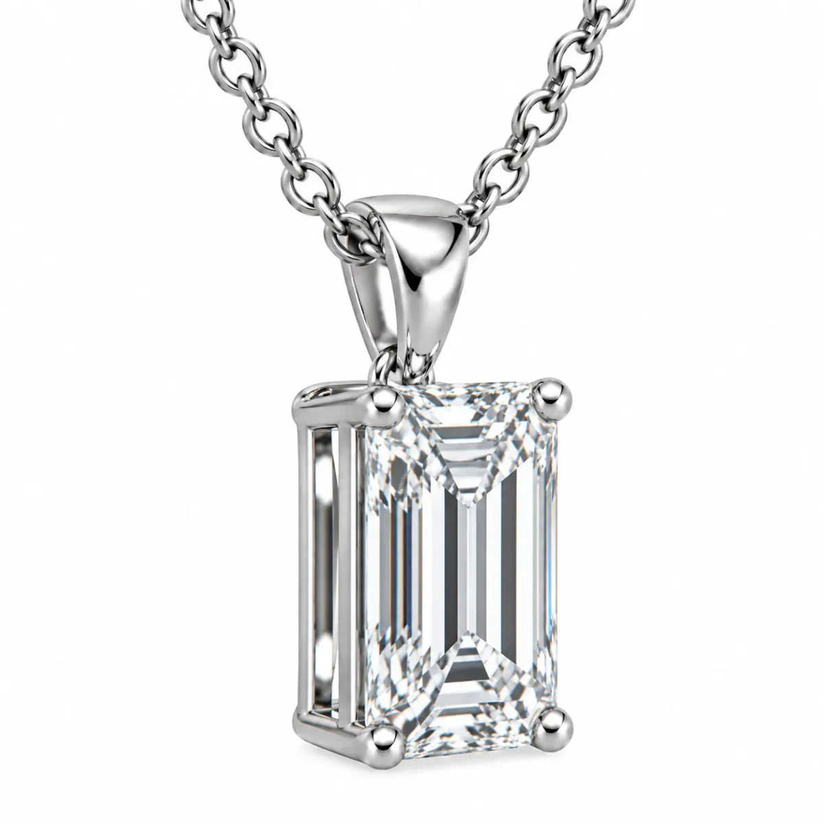 925 Sterling Silver Emerald Cut Solitaire Moissanite Pendant for Women with Four-Prong Setting