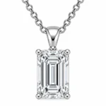925 Sterling Silver Emerald Cut Solitaire Moissanite Pendant for Women with Four-Prong Setting