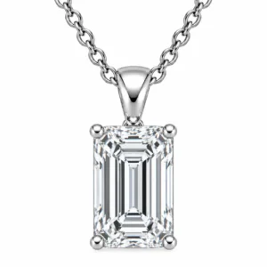 925 Sterling Silver Emerald Cut Solitaire Moissanite Pendant for Women with Four-Prong Setting