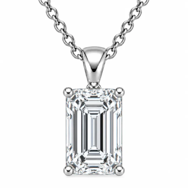 925 Sterling Silver Emerald Cut Solitaire Moissanite Pendant for Women with Four-Prong Setting