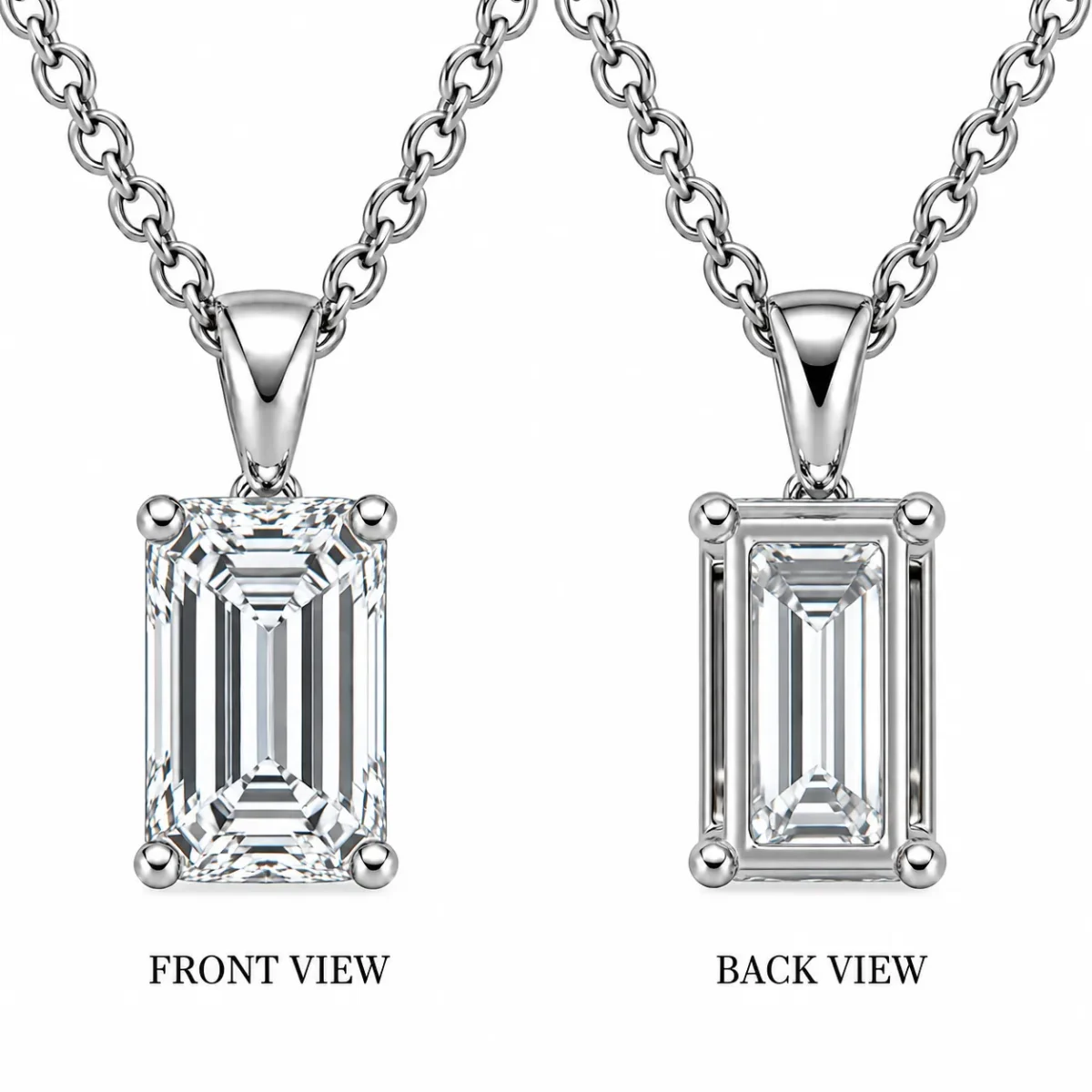925 Sterling Silver Emerald Cut Solitaire Moissanite Pendant for Women - Image 3
