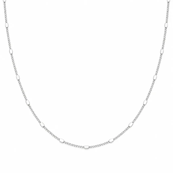 925 Sterling Silver Hallmarked Oval Station Chain for Women with Polished Oval Links on White Background
