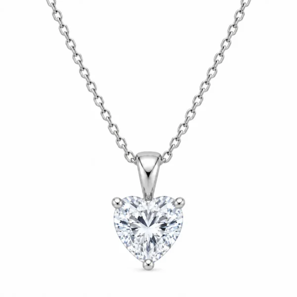 925 Sterling Silver Heart Shape Solitaire Moissanite Pendant for Women with Three-Prong Setting