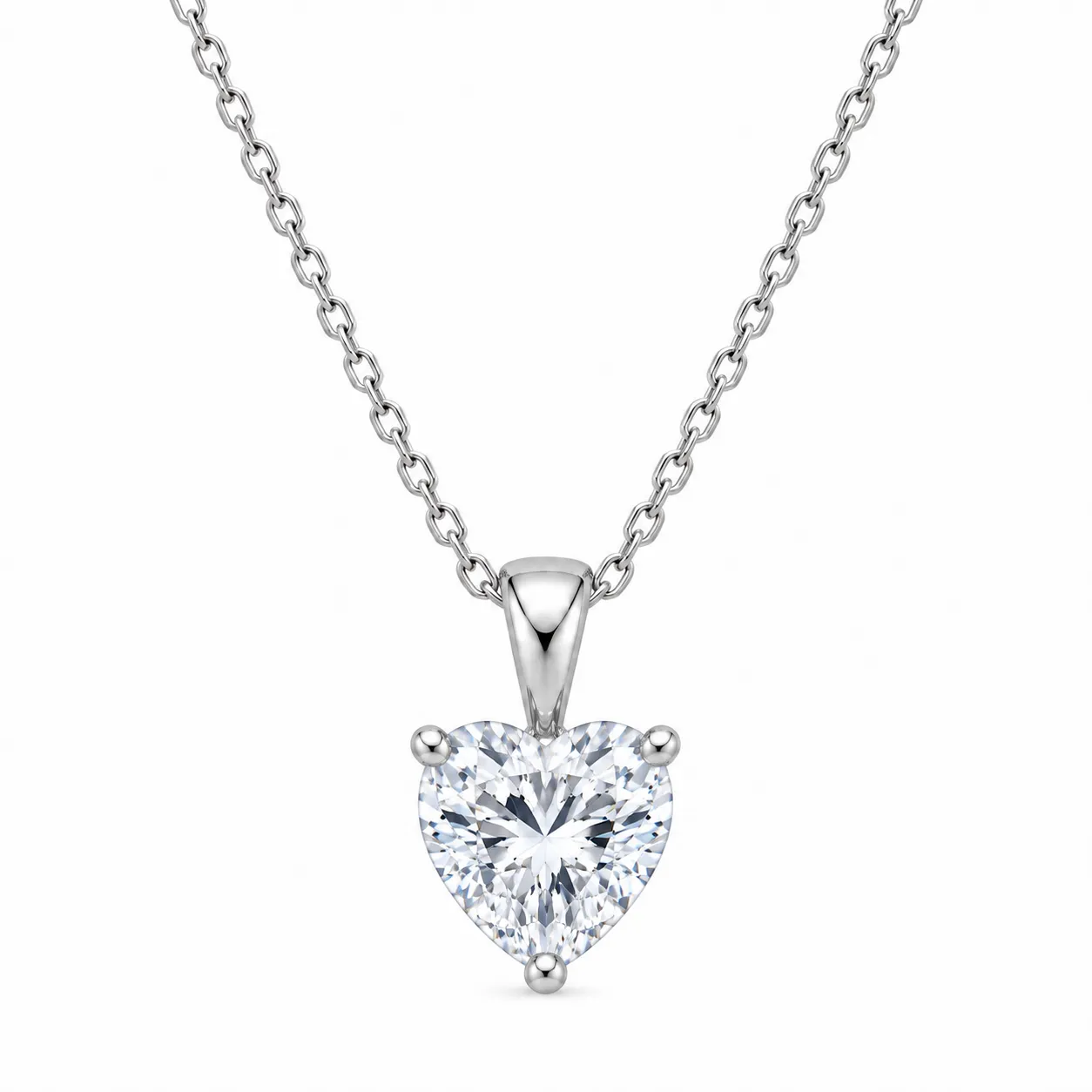 925 Sterling Silver Heart Shape Solitaire Moissanite Pendant (2) 925 Sterling Silver Heart Shape Solitaire Moissanite Pendant for Women with Three-Prong Setting