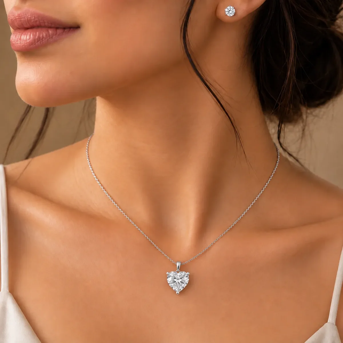 925 Sterling Silver Heart Shape Solitaire Moissanite Diamond Pendant for Women - Image 4