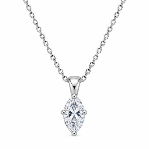 925 Sterling Silver Marquise Cut Solitaire Moissanite Pendant for Women with Four-Prong Setting