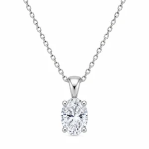 925 Sterling Silver Oval Solitaire Moissanite Pendant for Women with Four-Prong Setting