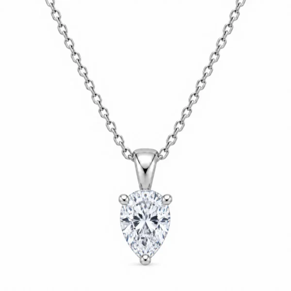 925 Sterling Silver Pear Cut Solitaire Moissanite Pendant for Women with Three-Prong Setting