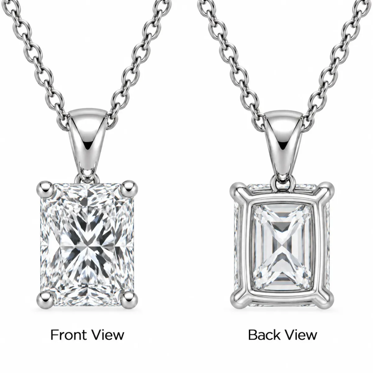 925 Sterling Silver Radiant Cut Solitaire Moissanite Pendant for Women - Image 3