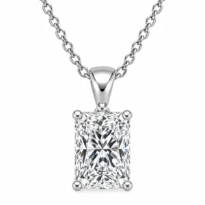 925 Sterling Silver Radiant Cut Solitaire Moissanite Pendant for Women with Four-Prong Setting