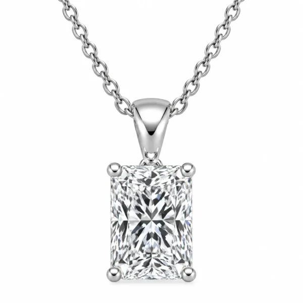 925 Sterling Silver Radiant Cut Solitaire Moissanite Pendant for Women with Four-Prong Setting