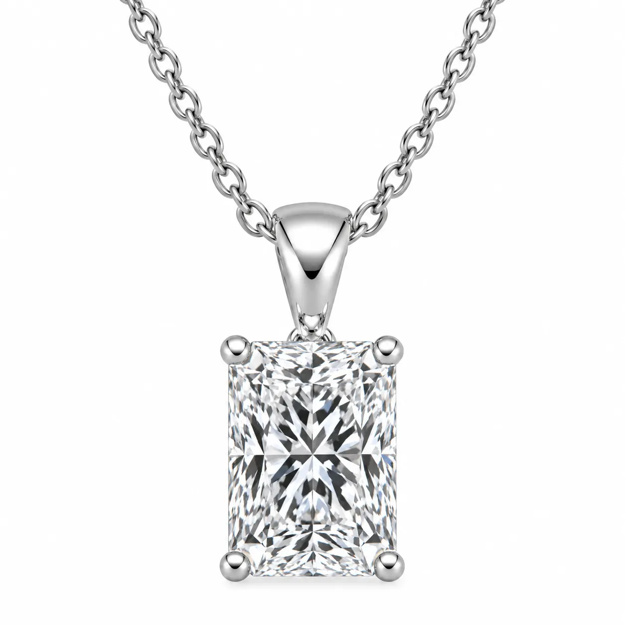 925 Sterling Silver Radiant Cut Solitaire Moissanite Pendant 925 Sterling Silver Radiant Cut Solitaire Moissanite Pendant for Women with Four-Prong Setting