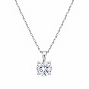 925 Sterling Silver Round Solitaire Moissanite Pendant for Women with Curved Stone-Studded Design