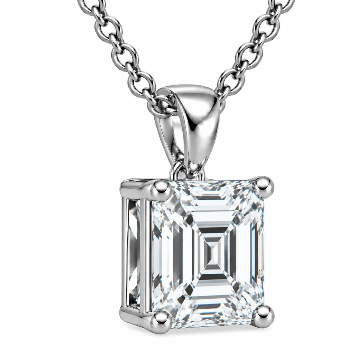 925 Sterling Silver Square Emerald Cut Solitaire Moissanite Pendant for Women - Image 2