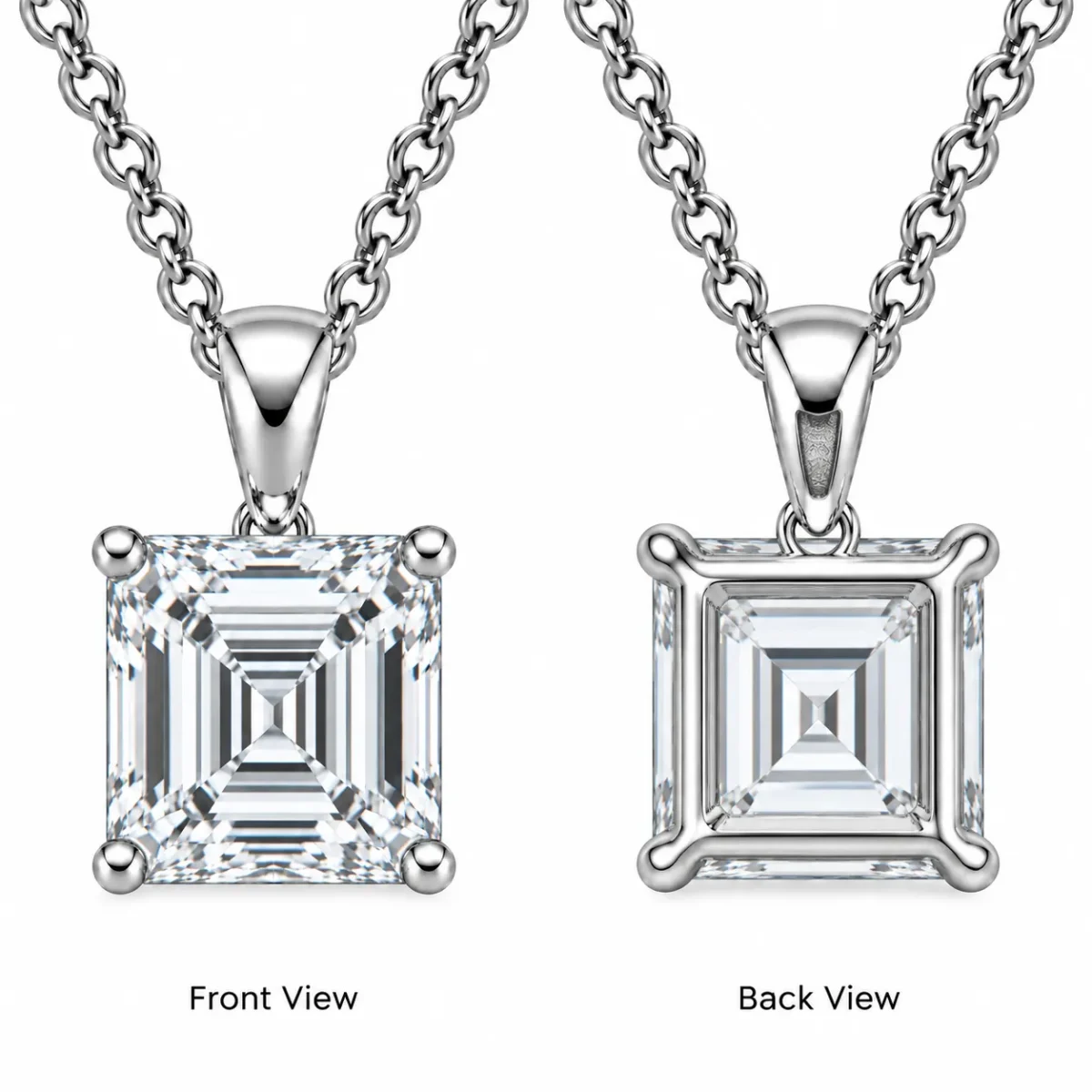 925 Sterling Silver Square Emerald Cut Solitaire Moissanite Pendant for Women - Image 3