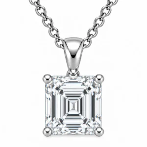 925 Sterling Silver Square Emerald Cut Solitaire Moissanite Pendant for Women with Four-Prong Setting
