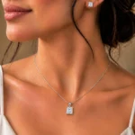 925 Sterling Silver Square Emerald Cut Solitaire Moissanite Pendant for Women - Image 4