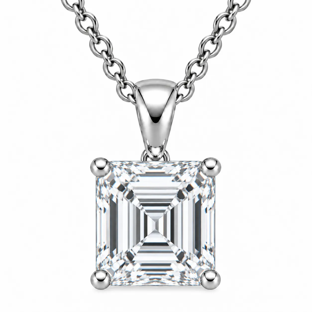 925 Sterling Silver Square Emerald Cut Solitaire Moissanite Pendant 925 Sterling Silver Square Emerald Cut Solitaire Moissanite Pendant for Women with Four-Prong Setting