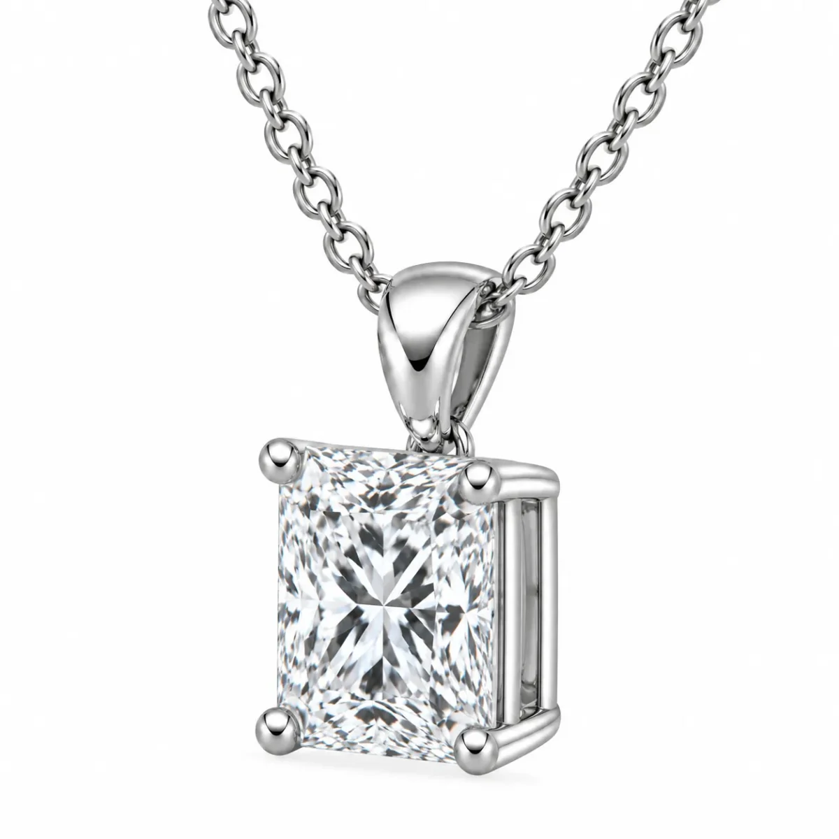 925 Sterling Silver Square Radiant Cut Solitaire Moissanite Pendant for Women - Image 2
