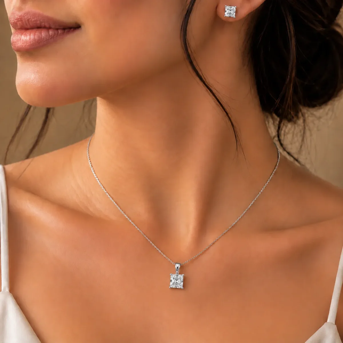 925 Sterling Silver Square Radiant Cut Solitaire Moissanite Pendant for Women - Image 4