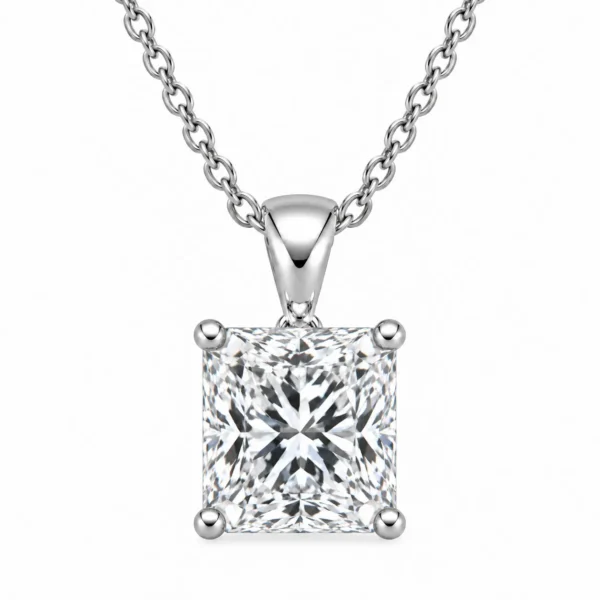 925 Sterling Silver Square Radiant Cut Solitaire Moissanite Pendant for Women with Four-Prong Setting