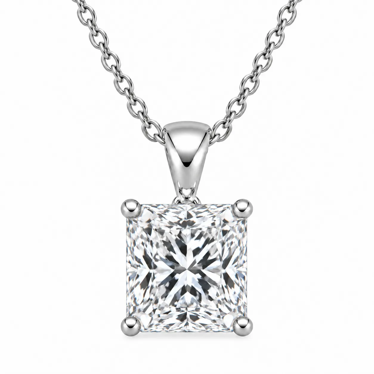 925 Sterling Silver Square Radiant Cut Solitaire Moissanite Pendant 925 Sterling Silver Square Radiant Cut Solitaire Moissanite Pendant for Women with Four-Prong Setting