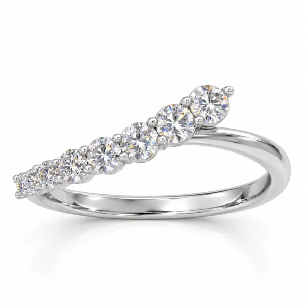 Ascending Brilliance Moissanite Diamond Ring in 925 Sterling Silver featuring graduated round-cut sparkling stones, front view.