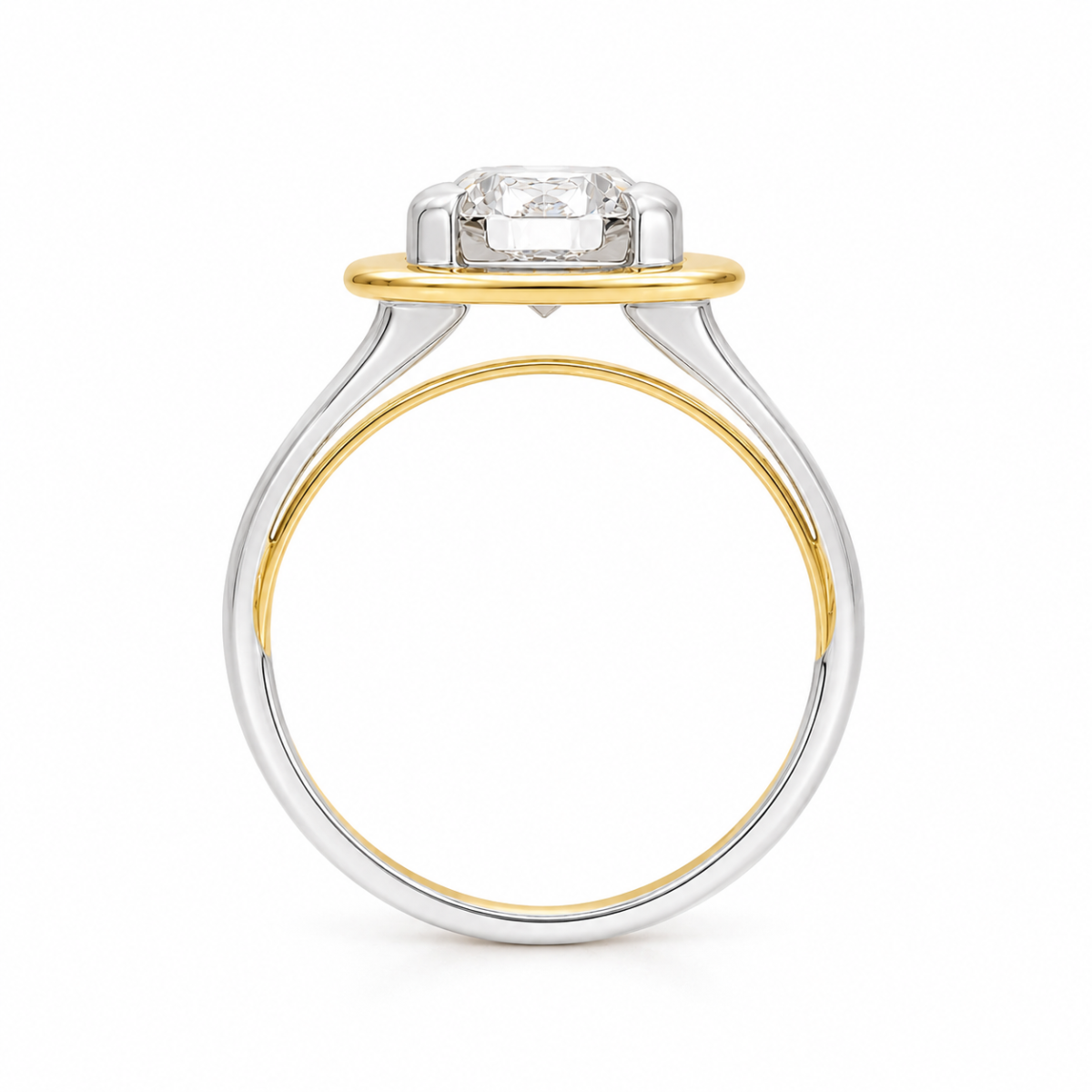 Aureon Square Lab Grown Diamond Ring standing angle with round diamond