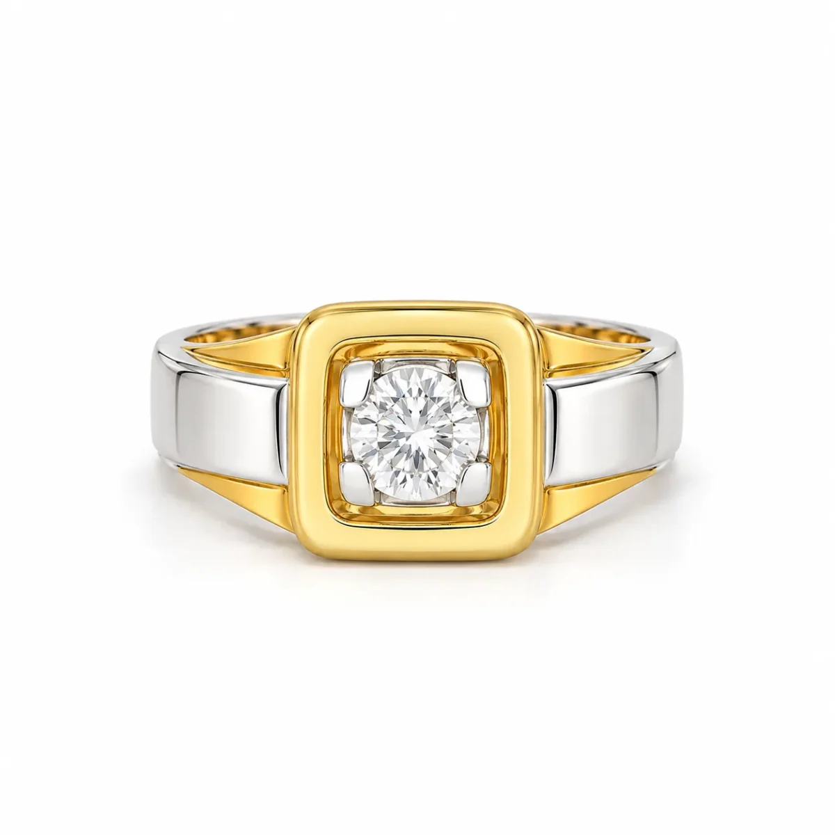 Aureon Square Lab Grown Diamond Ring front view in yellow and white gold finish