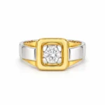 Aureon Square Lab Grown Diamond Ring front view in yellow and white gold finish