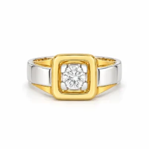 Aureon Square Lab Grown Diamond Ring front view in yellow and white gold finish