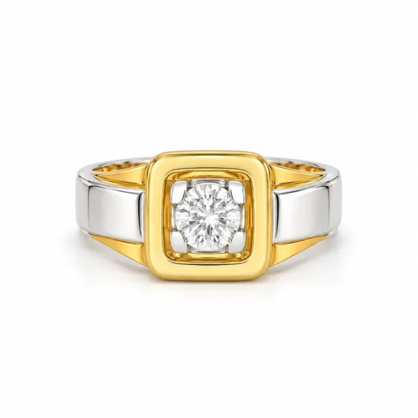 Aureon Square Lab Grown Diamond Ring front view in yellow and white gold finish