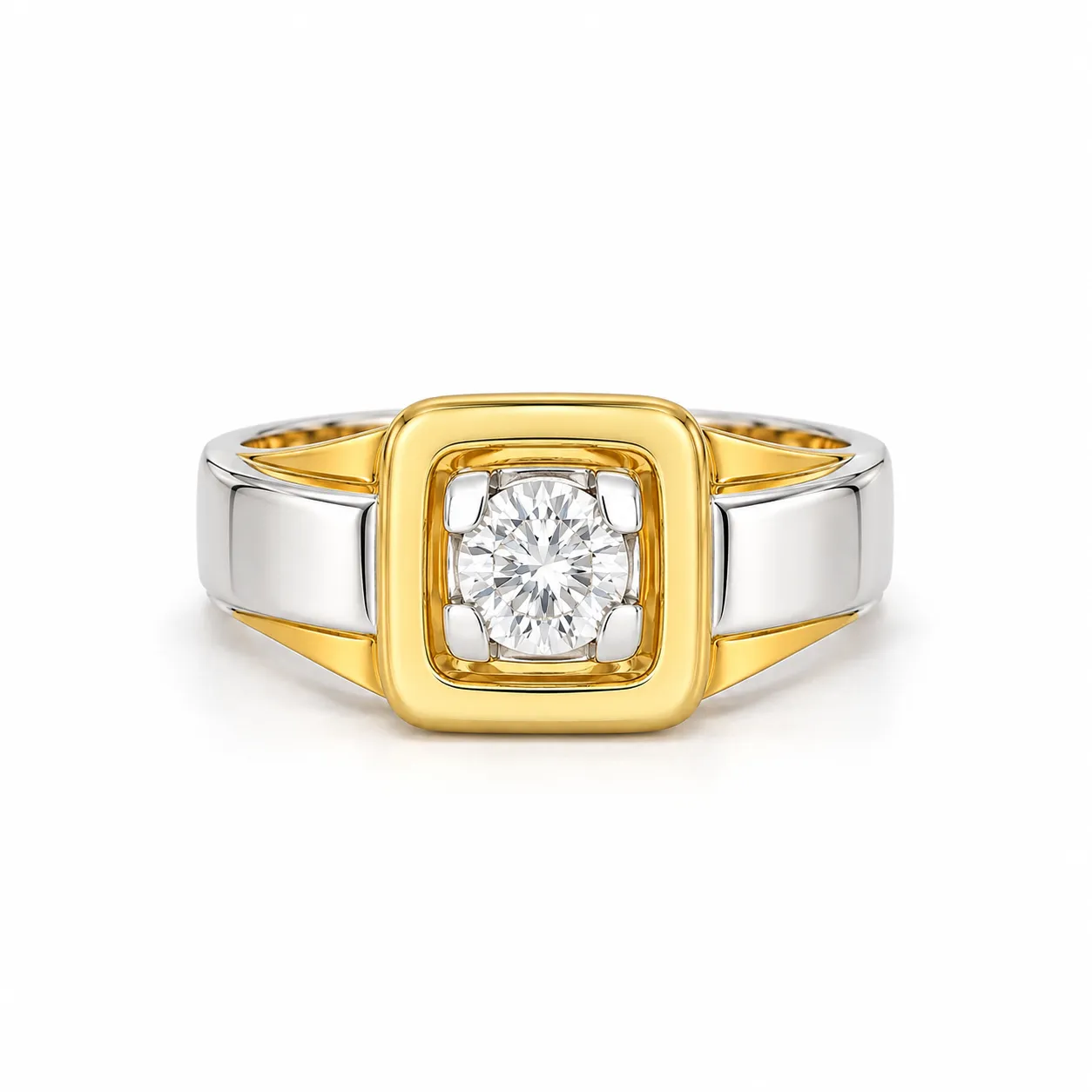 Aureon Square Lab Grown Diamond Ring front view in yellow and white gold finish