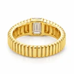 Back view of Bold Heritage Lab Grown Diamond Gold Ring showing the ribbed yellow gold band and underside of emerald cut diamond setting.