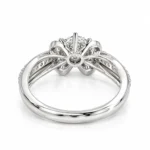 Back view of Bow Moissanite 925 Sterling Silver Ring showing detailed silver setting, open gallery and split-band structure.