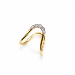 Front view of Celestial Wave Diamond Gold Ring featuring five sparkling round diamonds arranged along an elegant curved yellow gold wave band.