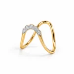 Celestial Wave Diamond Gold Ring for women featuring an elegant curved yellow gold band with five sparkling round diamonds on a white background.