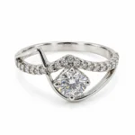 Front view of Diamond Dew Moissanite 925 Sterling Silver Ring with round-cut centre Moissanite and curved stone-studded band.