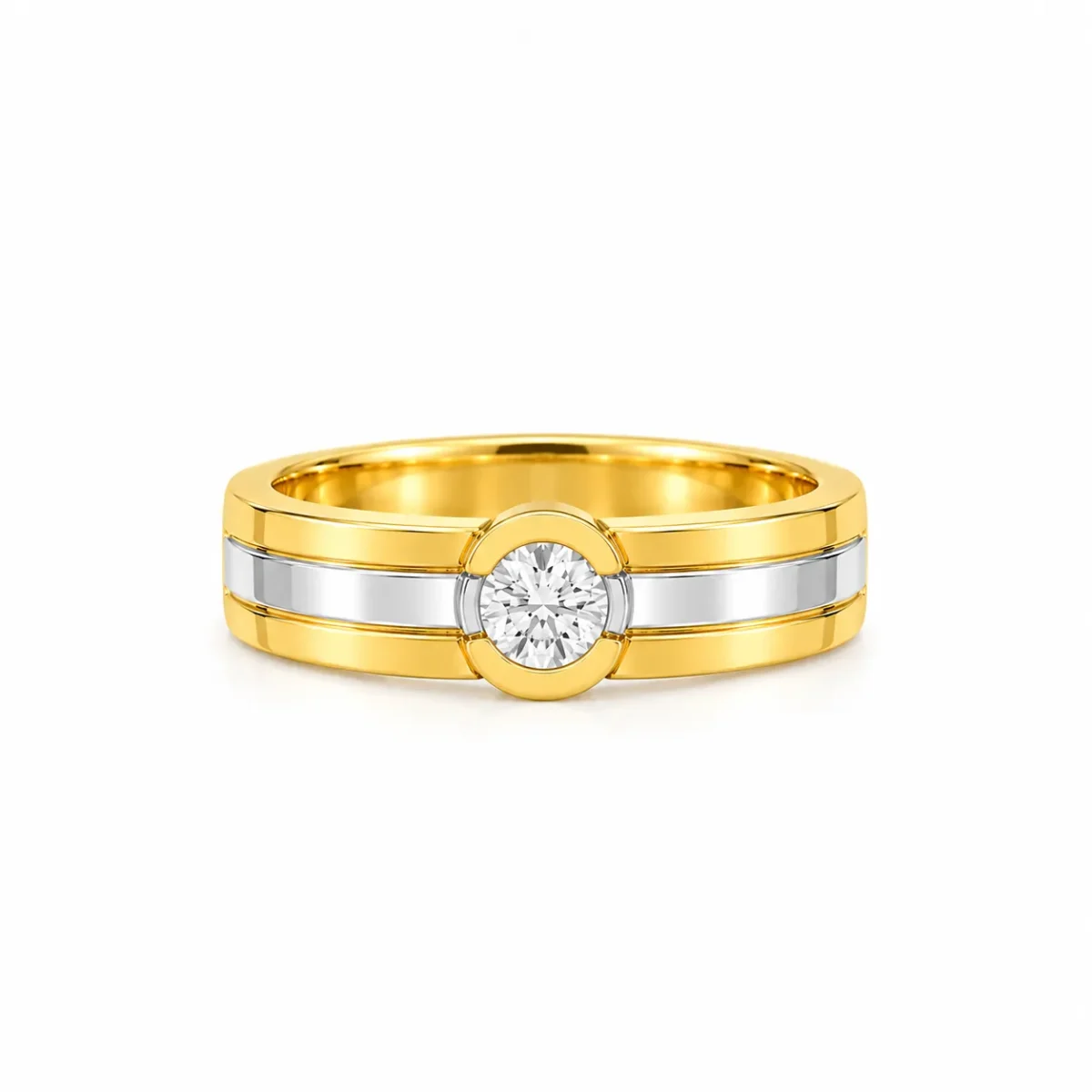 Dual Tone Solitaire Lab Grown Diamond Ring f (1) 18K Gold Dual Tone Solitaire Lab Grown Diamond Ring for Men Front View