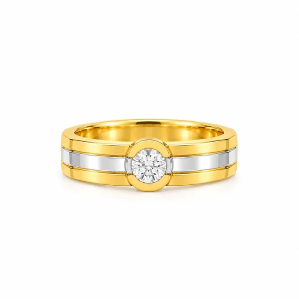 18K Gold Dual Tone Solitaire Lab Grown Diamond Ring for Men Front View