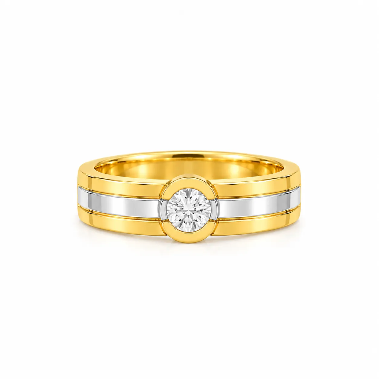 18K Gold Dual Tone Solitaire Lab Grown Diamond Ring for Men Front View