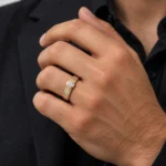 Man Wearing 18K Gold Dual Tone Solitaire Lab Grown Diamond Ring