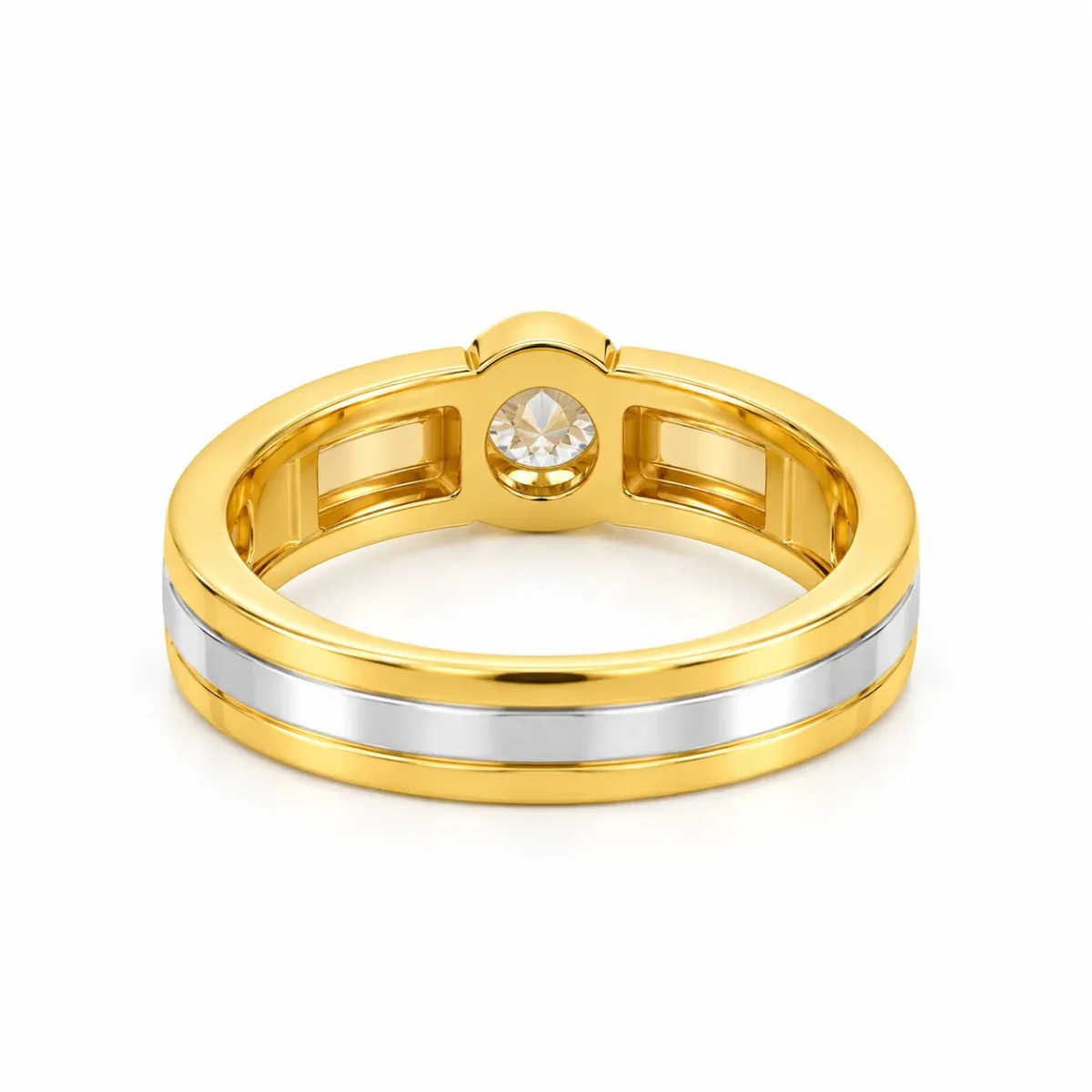 18K Gold Dual Tone Solitaire Lab Grown Diamond Ring for Men Back View